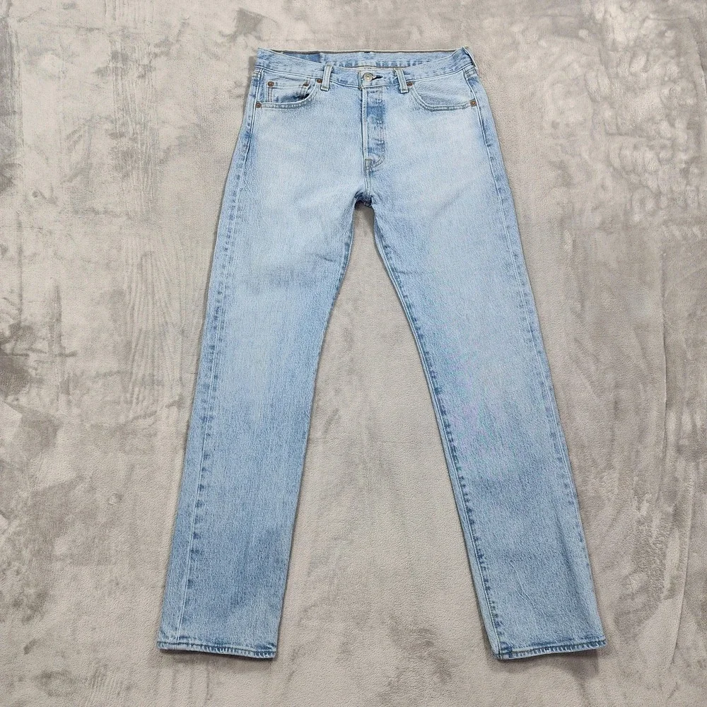 Vintage Levi's 501 Jeans Mens 30x32 Blue Light Wash Straight Stretch Button Fly